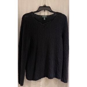 LRL Lauren Jeans Co Women's Textured Knit/Crochet XL Pull over Sweater Black A+